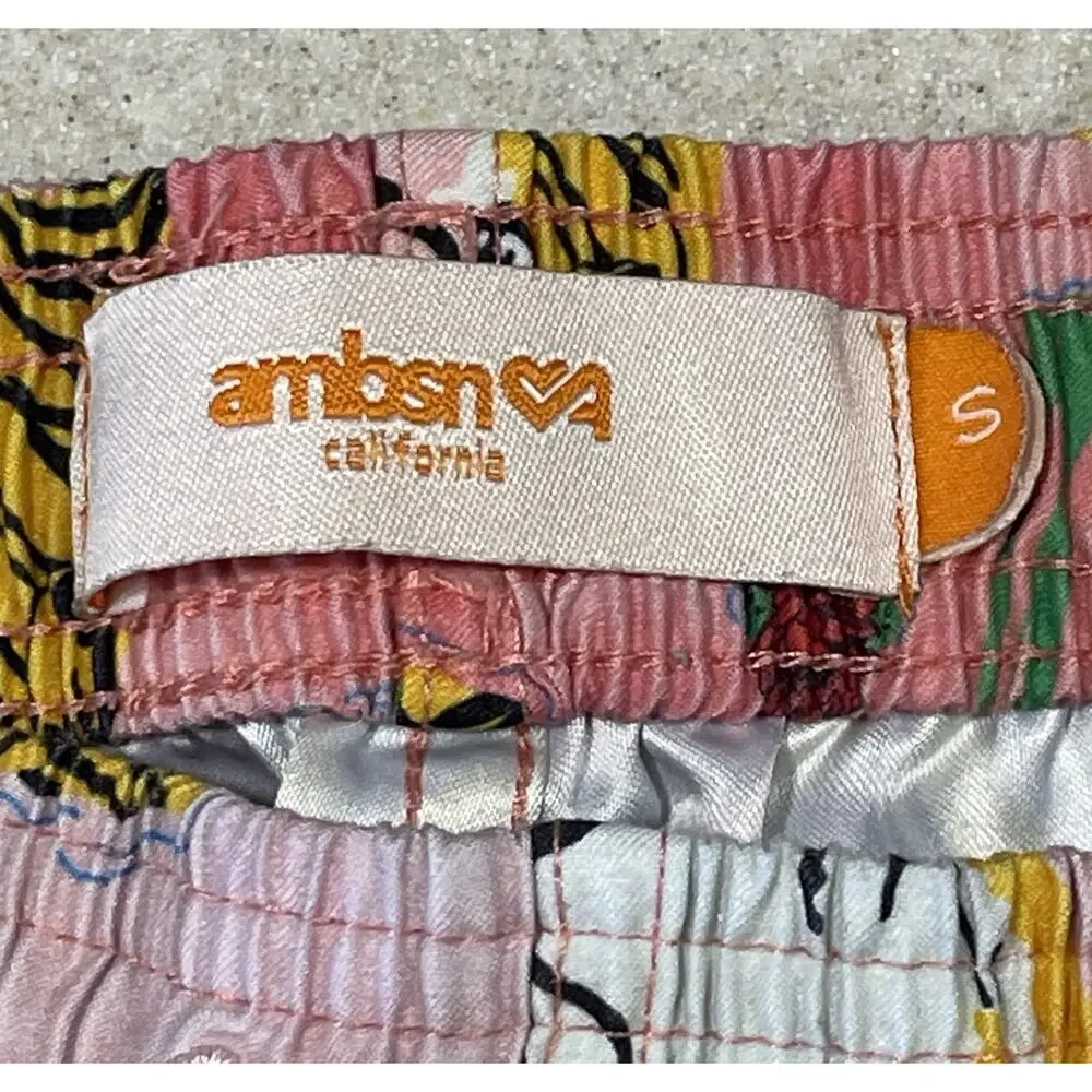 Ambsn Tiger Print Board Shorts Swim Trunks Size Small Drawstring Pink/Yellow